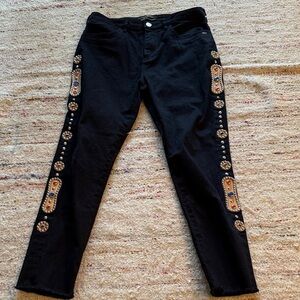 Black Skinny Jeans with Stud and Jewel Side Panels
